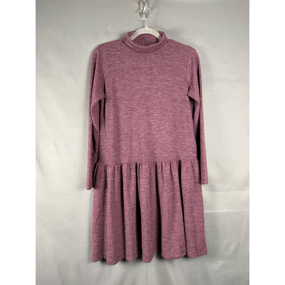 Yelete Dress Women Small Wine Red Mock Neck Long Sleeve Drop Waist Ruffle DRS233